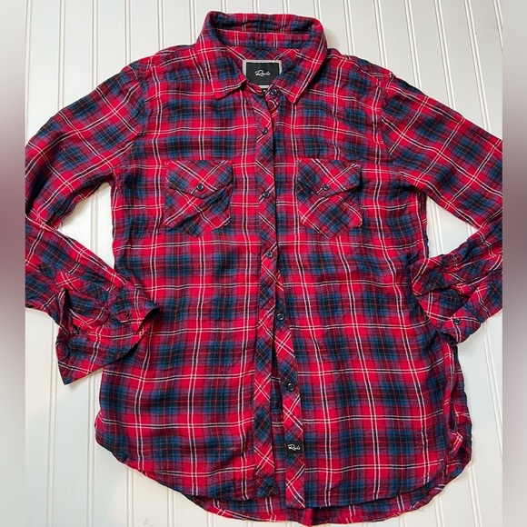 Rails Hunter Plaid Button Front Long Sleeve Shirt Flannel Medium Women 160 - Picture 1 of 3